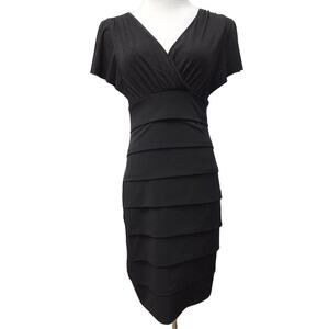 Enfocus Studios Womens 6 Tiered Sheath Dress Mock Wrap Empire Waist Black